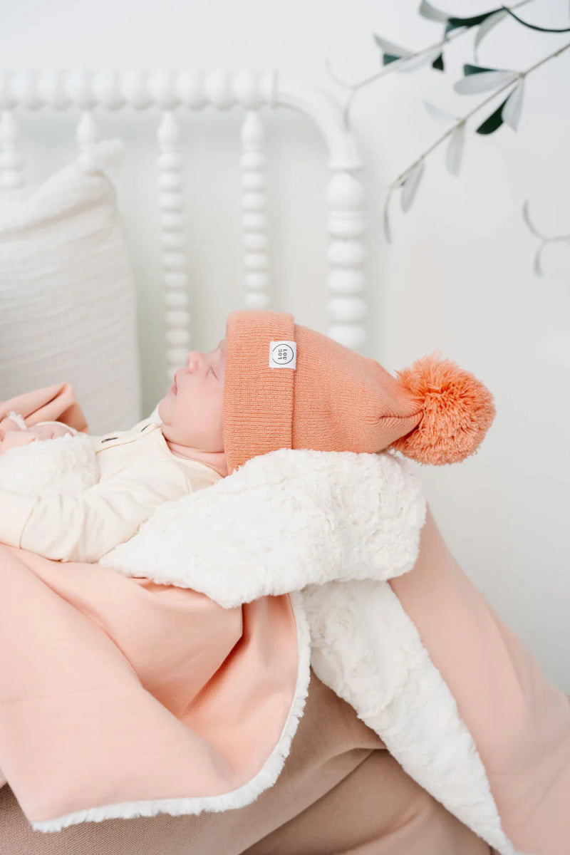 Beanie with Pom Pom in Salmon - Lou Lou & Company Hat sold by Rosebud & Jo