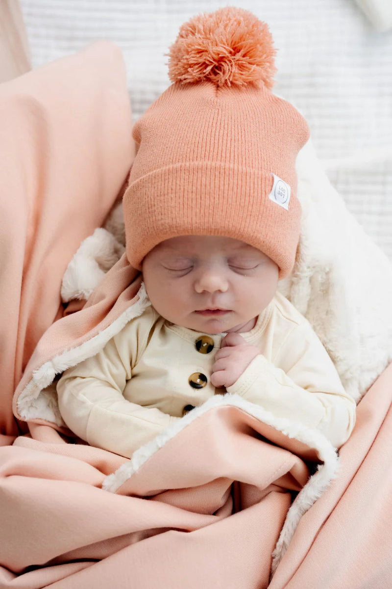 Beanie with Pom Pom in Salmon - Lou Lou & Company Hat sold by Rosebud & Jo