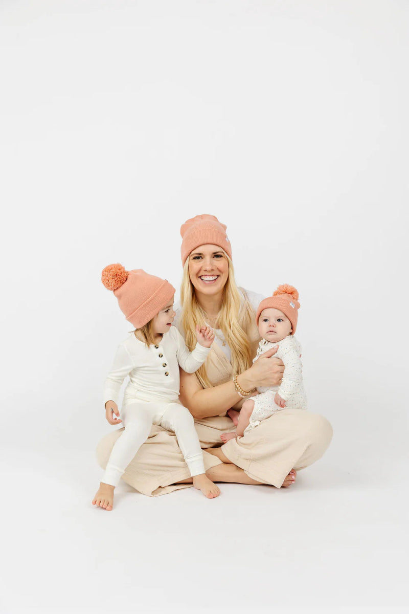 Beanie with Pom Pom in Salmon - Lou Lou & Company Hat sold by Rosebud & Jo
