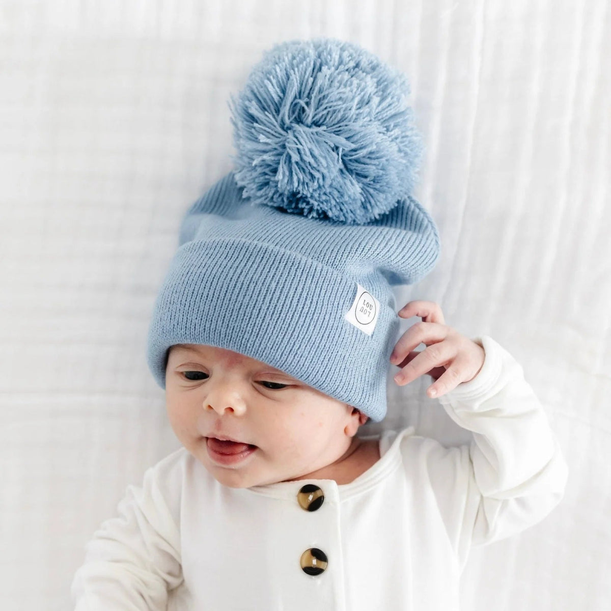 Beanie with Pom Pom in Steel Blue - Lou Lou & Company Hat sold by Rosebud & Jo
