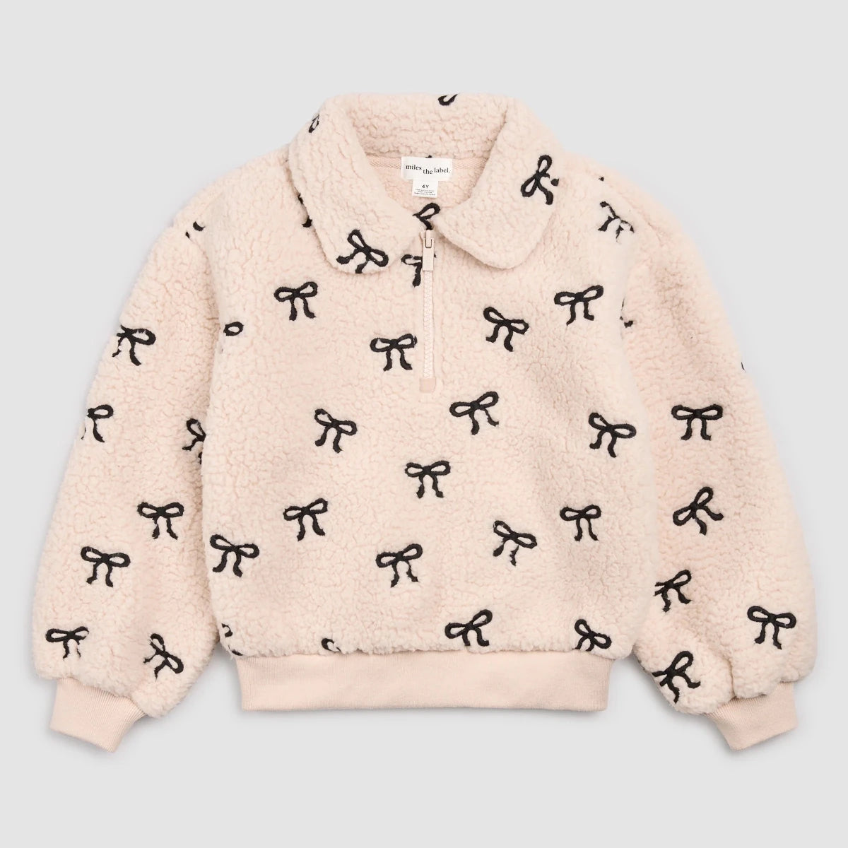 Bows Embroidered Sherpa Almond Half-Zip Pull-Over - miles the label Outerwear sold by Rosebud & Jo