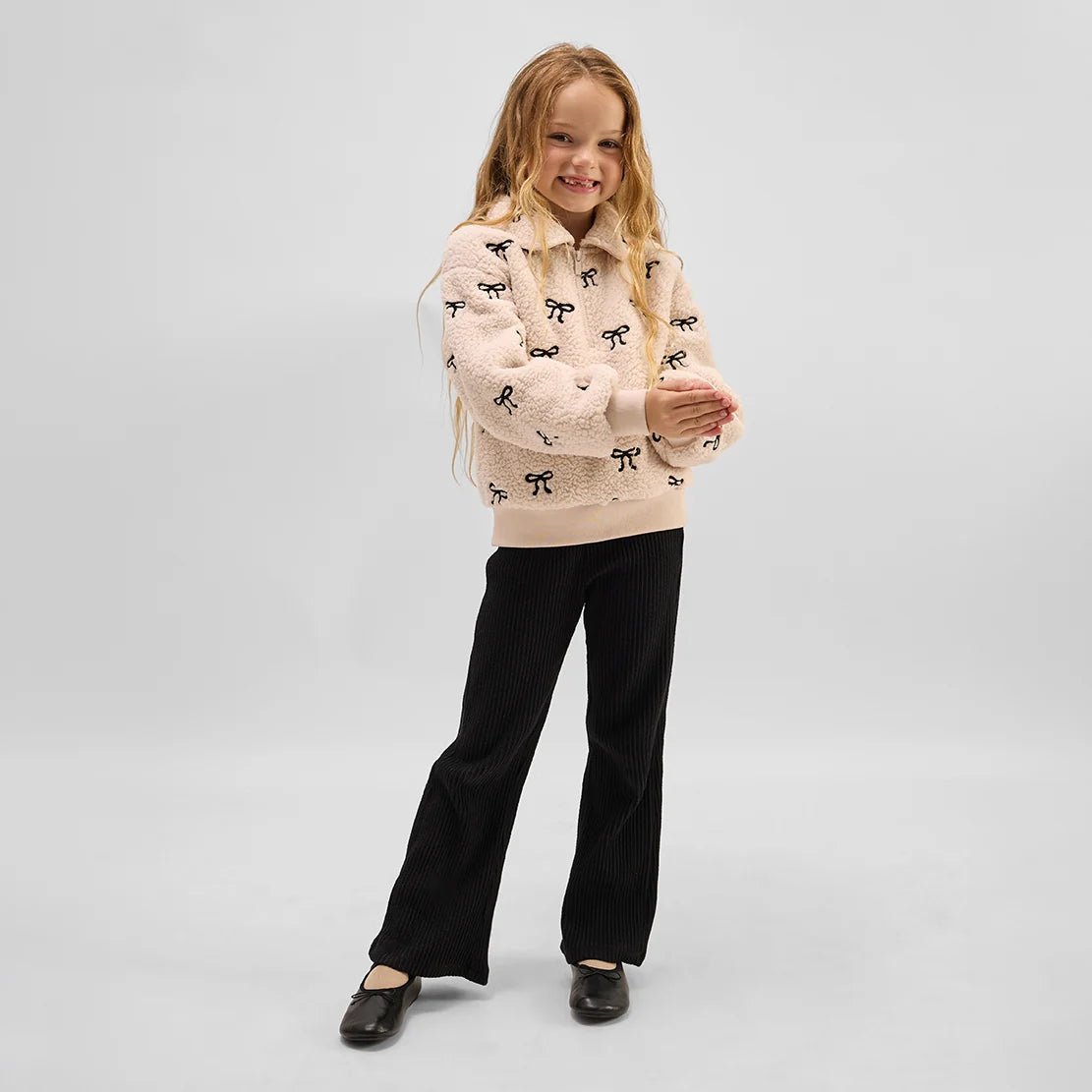 Bows Embroidered Sherpa Almond Half-Zip Pull-Over - miles the label Outerwear sold by Rosebud & Jo