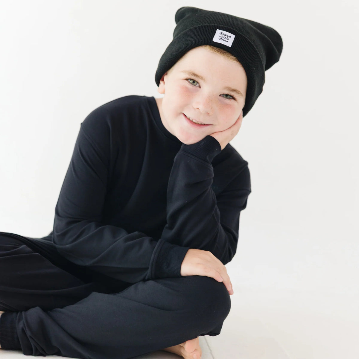 Jet Black with Brave Embroidered Bamboo French Terry Pullover
