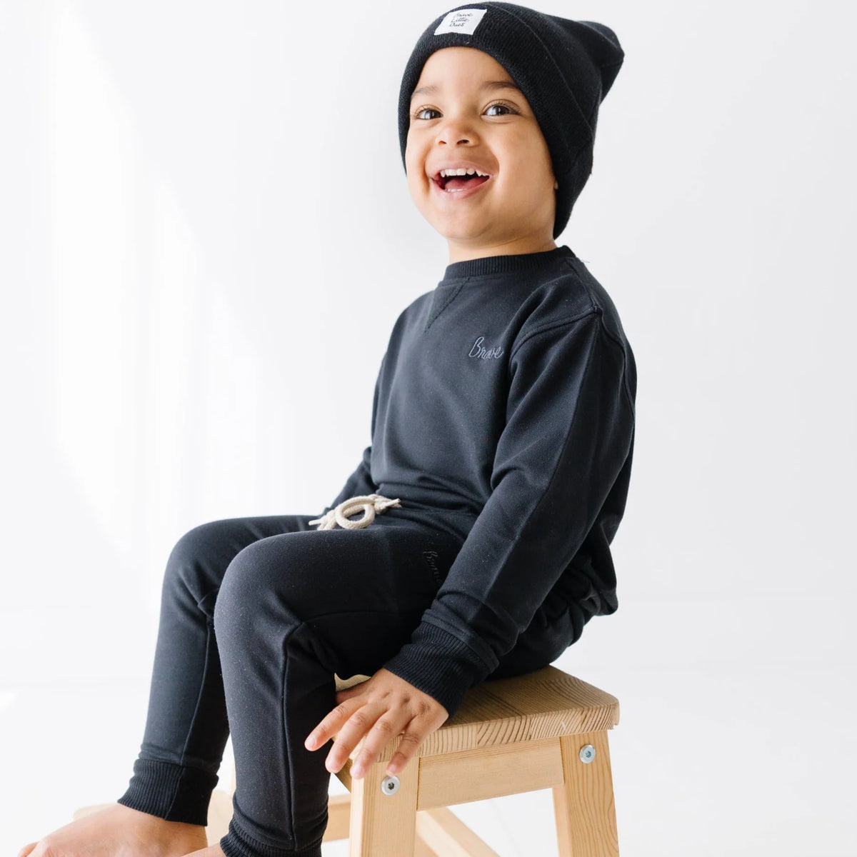 Jet Black with Brave Embroidered Bamboo French Terry Pullover