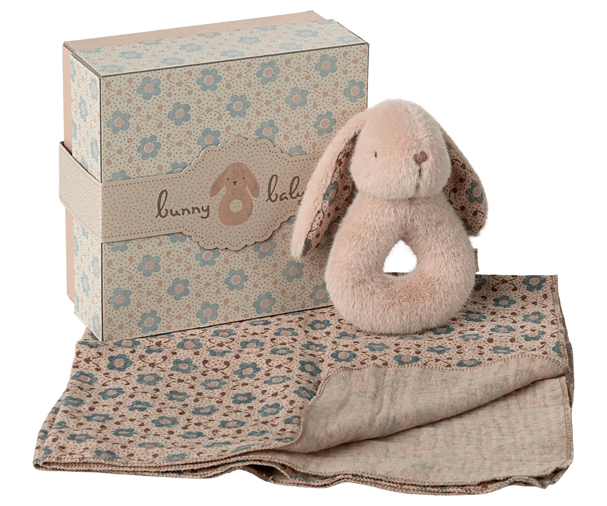 Bunny Rattle Set in Powder - Maileg Toy sold by Rosebud & Jo