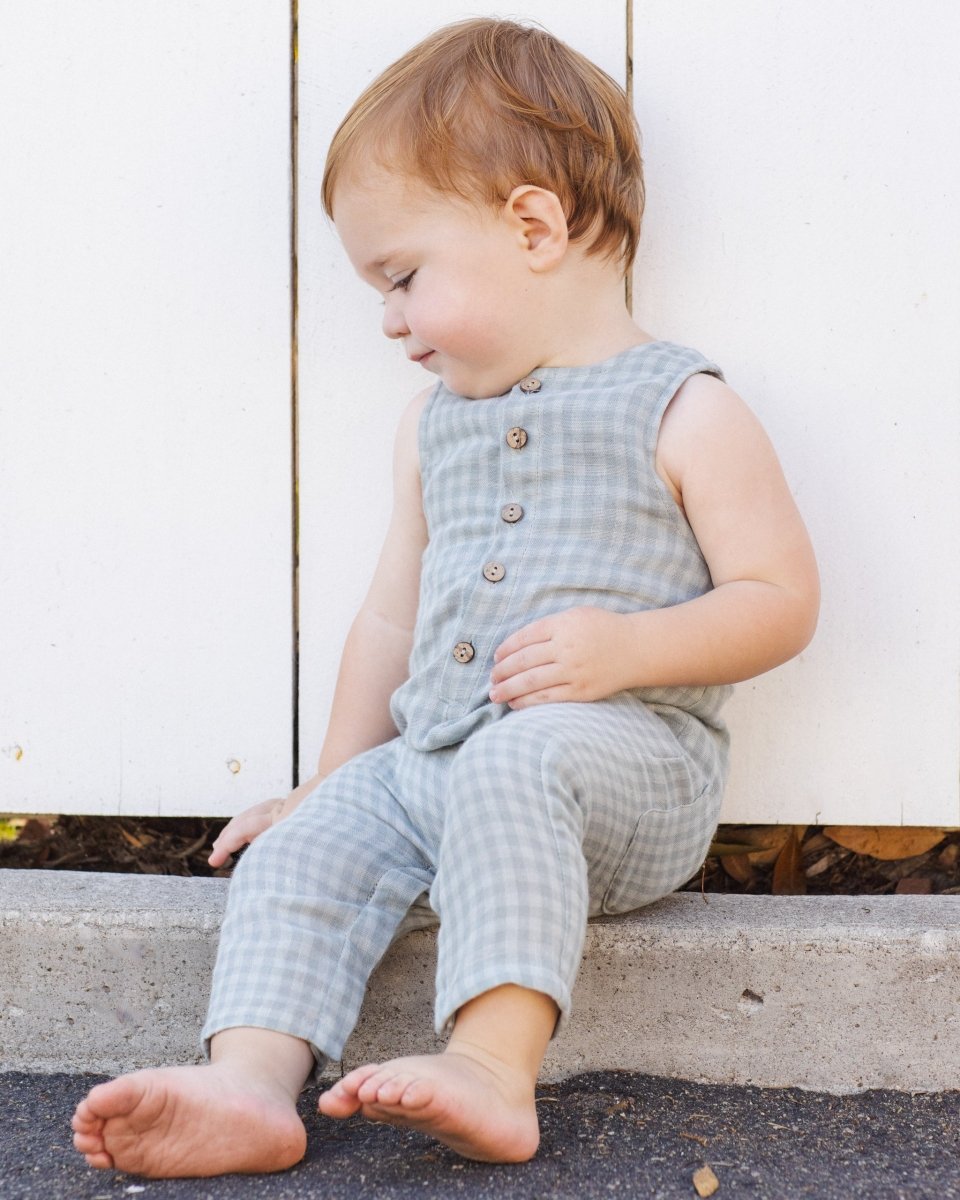 Button Jumpsuit || Green Gingham - Rylee + Cru Rompers & Jumpers sold by Rosebud & Jo