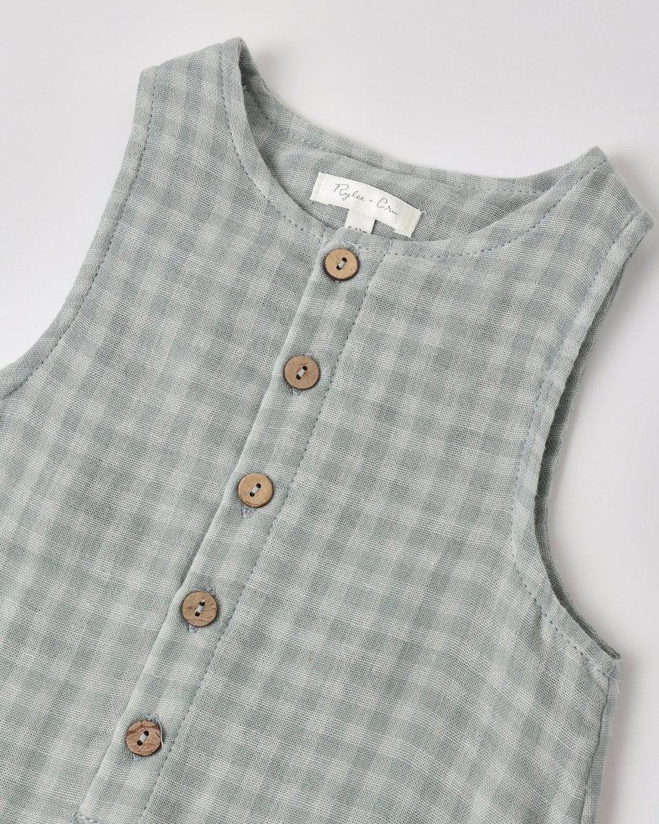 Button Jumpsuit || Green Gingham - Rylee + Cru Rompers & Jumpers sold by Rosebud & Jo