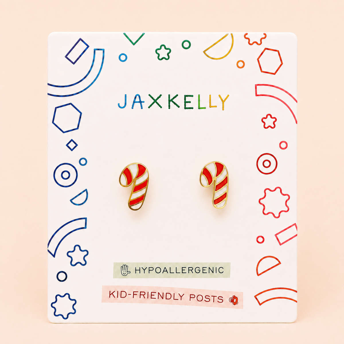 Candy Cane Enamel Flat Back Kids Earrings - JaxKelly Jewelry sold by Rosebud & Jo