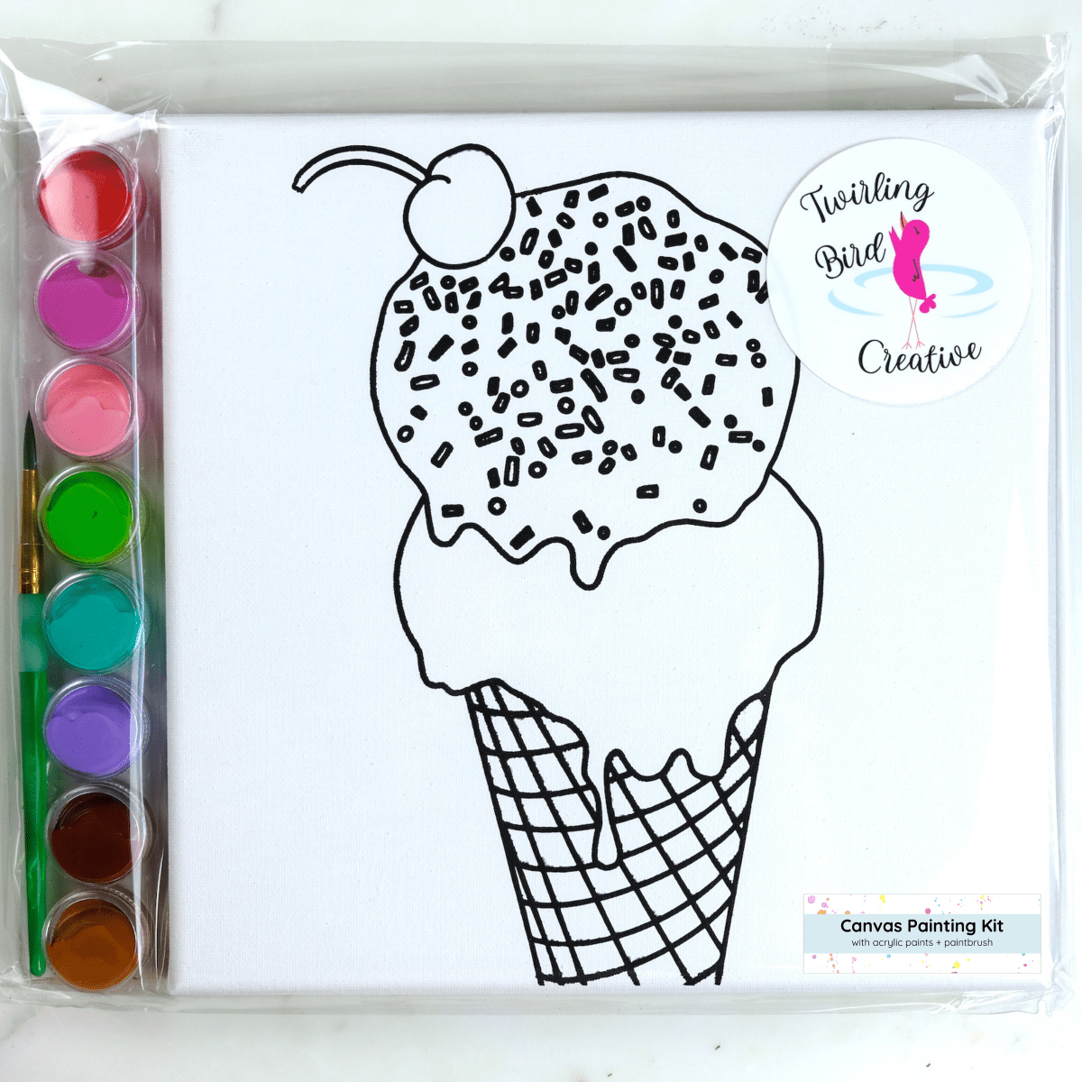 Canvas Painting Kit - Ice Cream Cone - Twirling Bird Creative Art sold by Rosebud & Jo