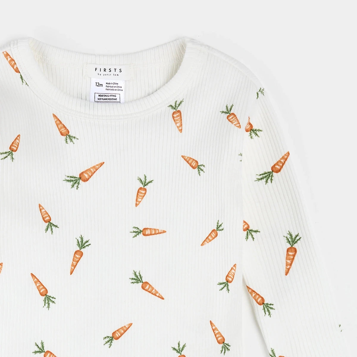 Carrots Print on Off - White Ribbed PJ Set - Petite Lem Pajamas sold by Rosebud & Jo