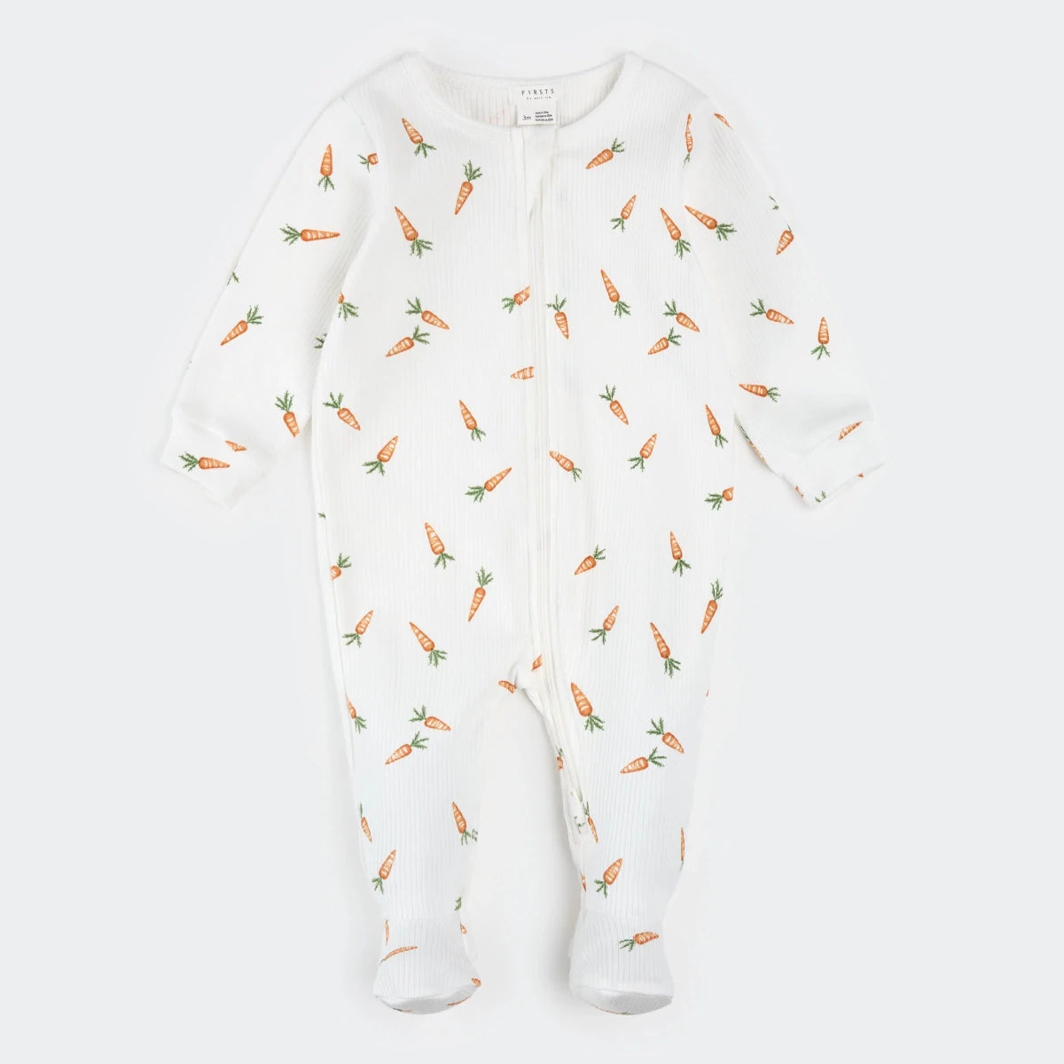 Carrots Print on Off - White Ribbed Sleeper - Petite Lem Footies sold by Rosebud & Jo