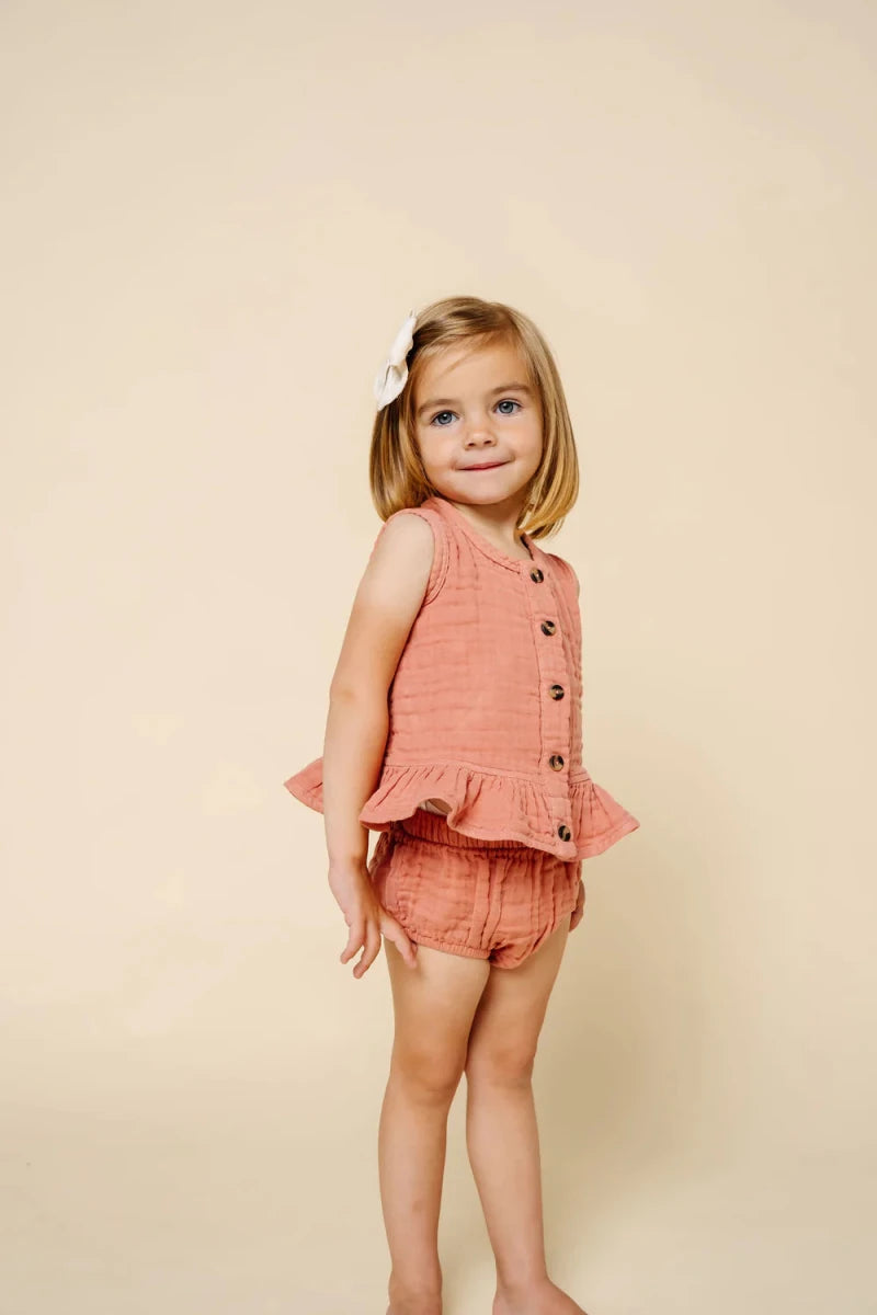 Cloud Muslin Ruffle Tank & Bloomer Set - Rose - Lou Lou & Company Top & Bottom Sets sold by Rosebud & Jo