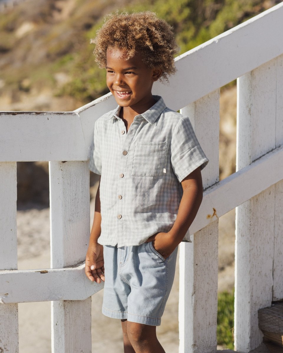 Collared Short Sleeve Shirt || Green Gingham - Rylee + Cru Tops sold by Rosebud & Jo