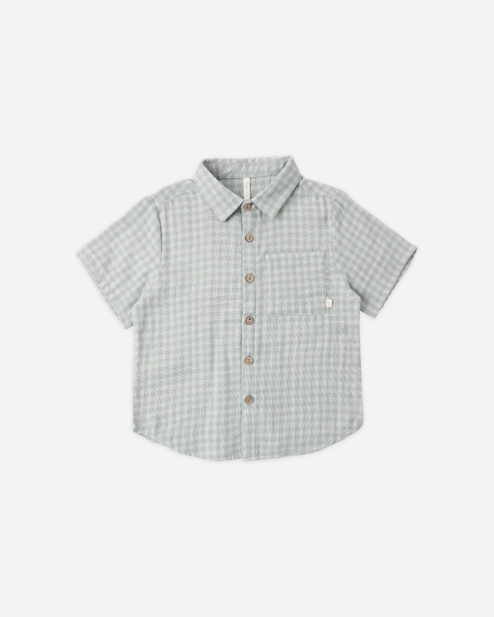 Collared Short Sleeve Shirt || Green Gingham - Rylee + Cru Tops sold by Rosebud & Jo