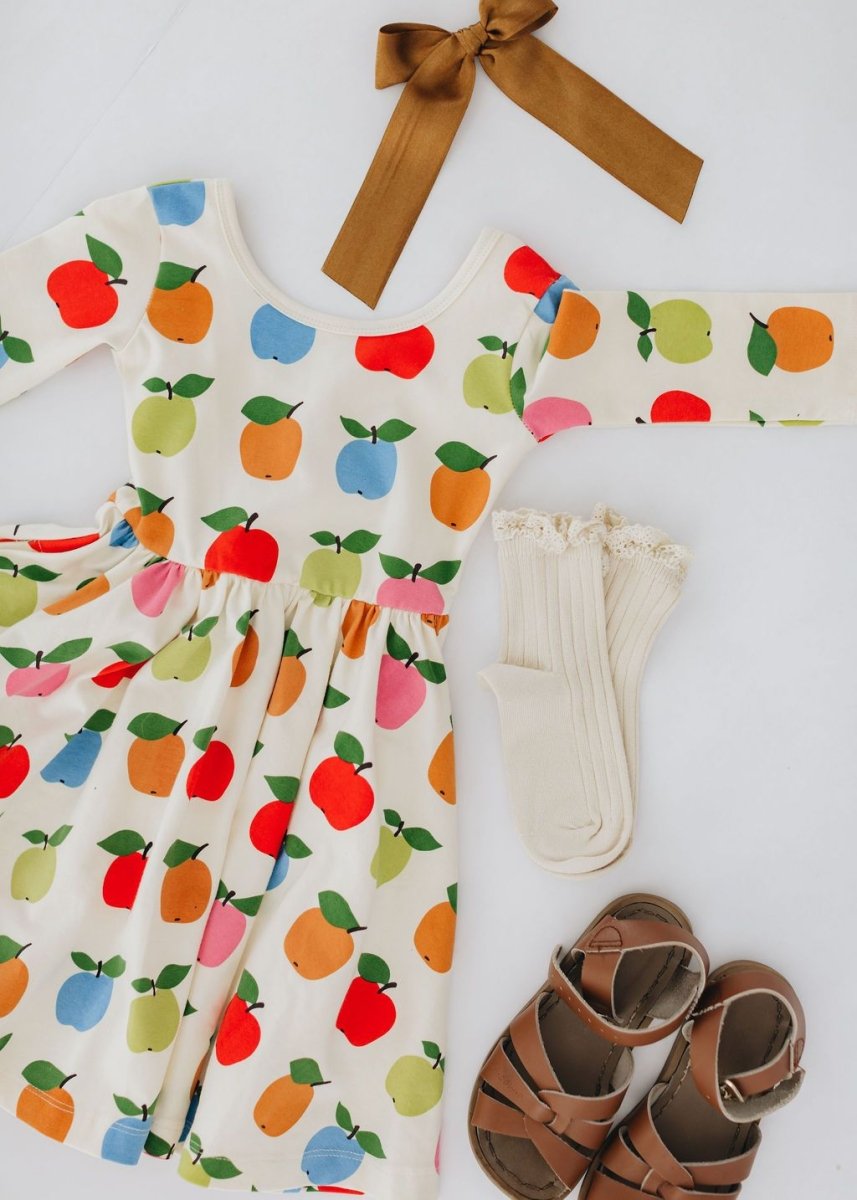 COMING SOON: 3/4 Sleeve Twirl Dress in Apples - Good Apples Kids Dresses sold by Rosebud & Jo
