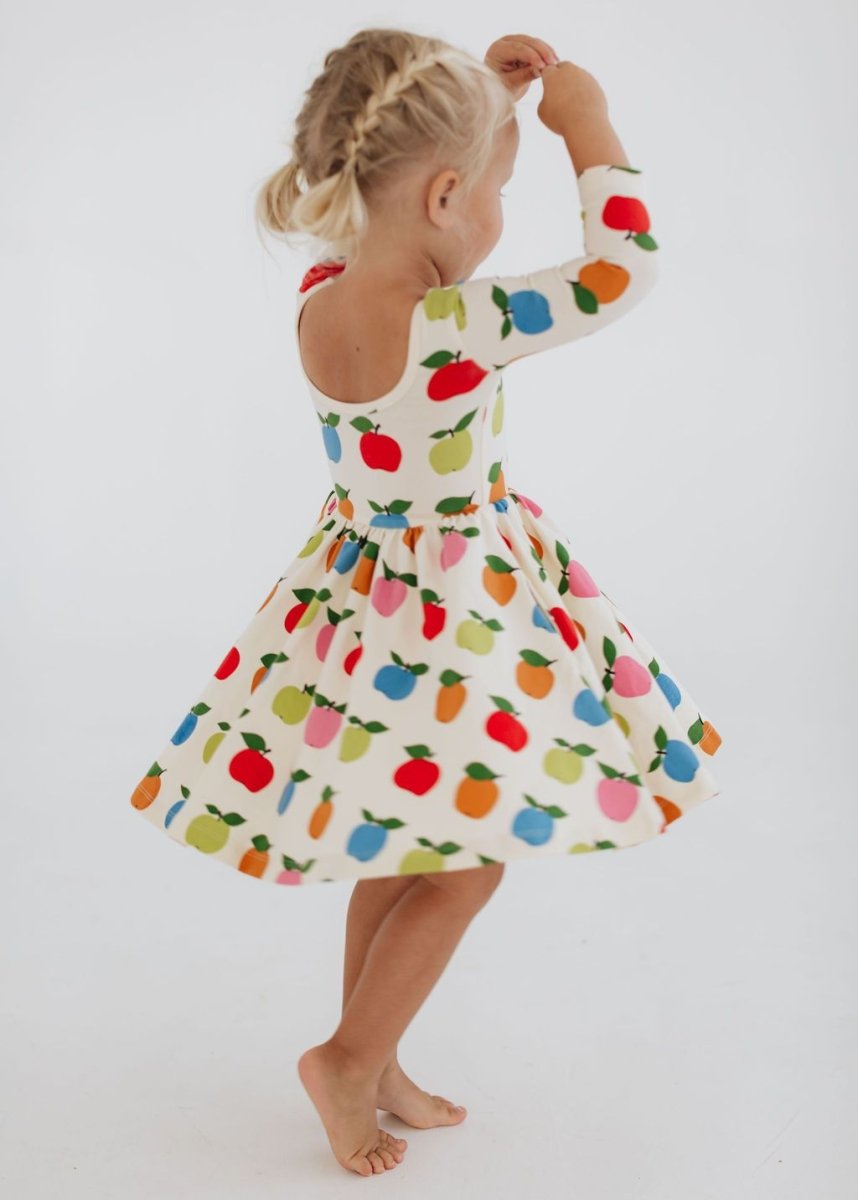 COMING SOON: 3/4 Sleeve Twirl Dress in Apples - Good Apples Kids Dresses sold by Rosebud & Jo