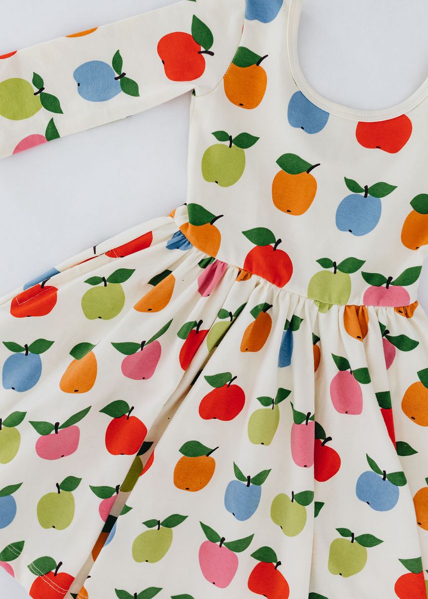 COMING SOON: 3/4 Sleeve Twirl Dress in Apples - Good Apples Kids Dresses sold by Rosebud & Jo