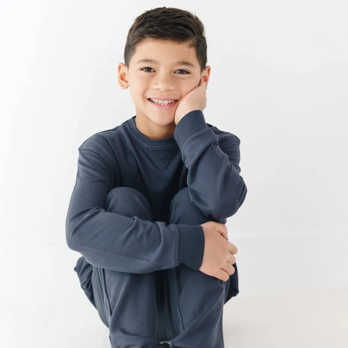 Dark Navy Bamboo French Terry Joggers - Brave Little Ones Bottoms sold by Rosebud & Jo