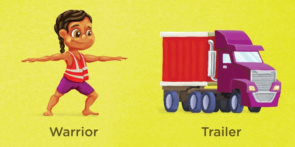 Illustration of a child labeled 'Warrior' next to a truck labeled 'Trailer' on a yellow background