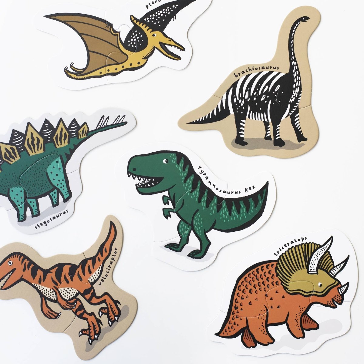 Dinosaur Beginner Puzzle Set – 6 Two - Piece Puzzles for Toddlers and Kids - Wee Gallery Puzzle sold by Rosebud & Jo