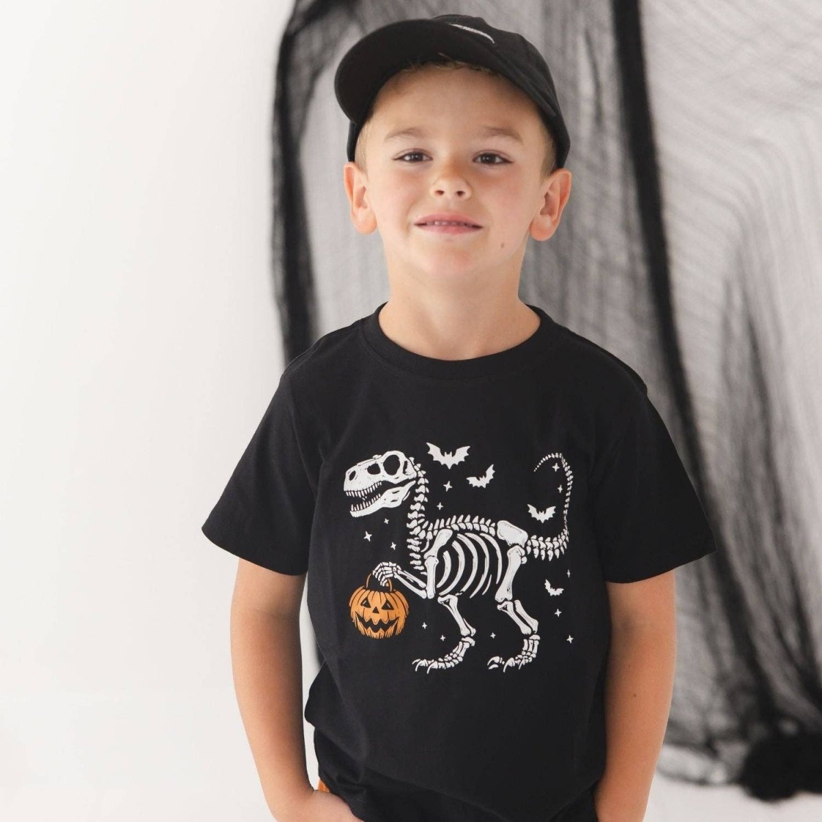 Dinosaur Skeleton Halloween Short Sleeve T-Shirt - Sweet Wink Tops sold by Rosebud & Jo