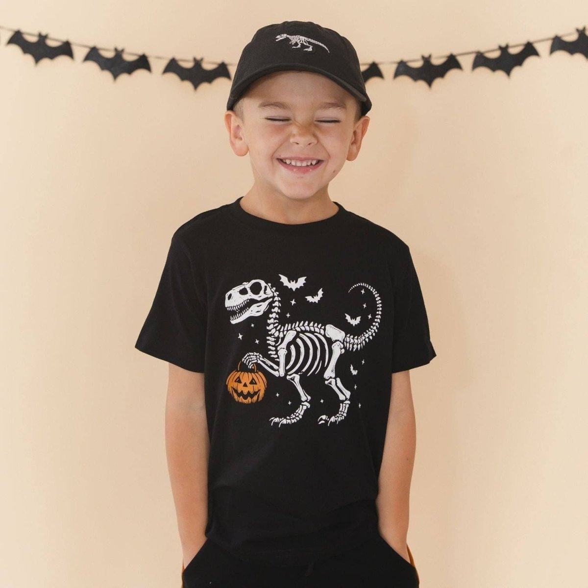Dinosaur Skeleton Halloween Short Sleeve T-Shirt - Sweet Wink Tops sold by Rosebud & Jo