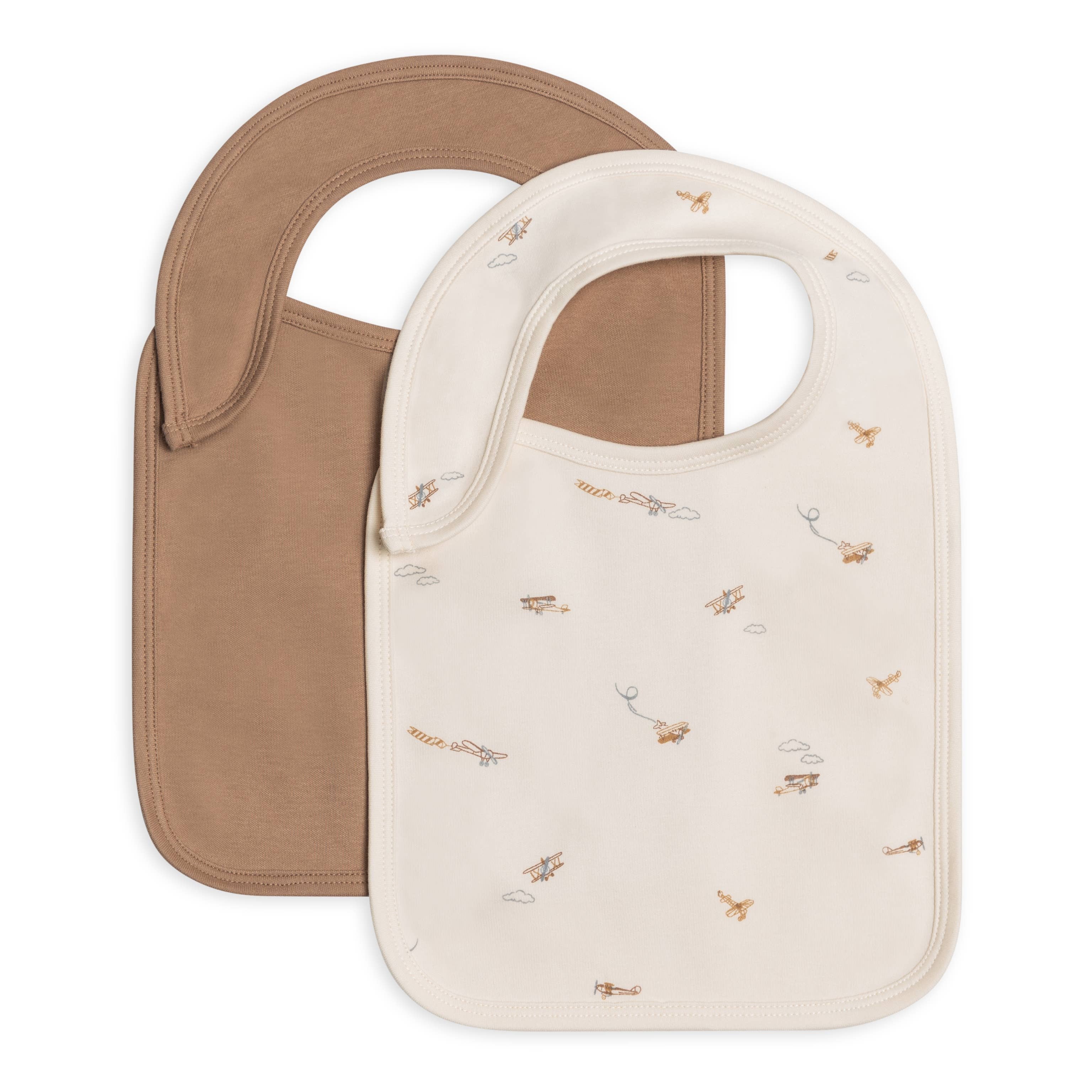 Organic Baby 2-Pack Bibs - Airplane / Truffle