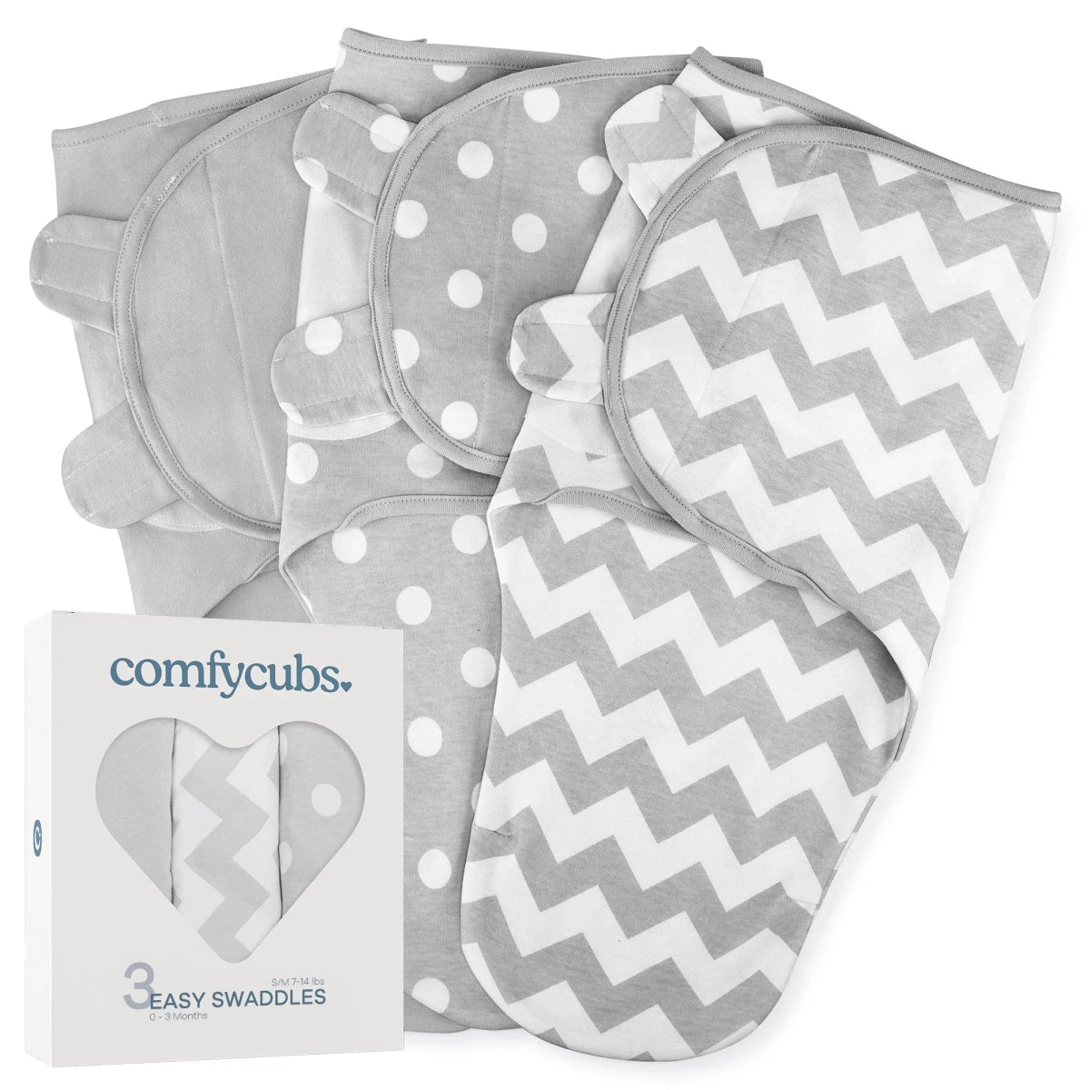 Easy Swaddle Blankets in Grey, Pack of 3 - Comfy Cubs Swaddles sold by Rosebud & Jo