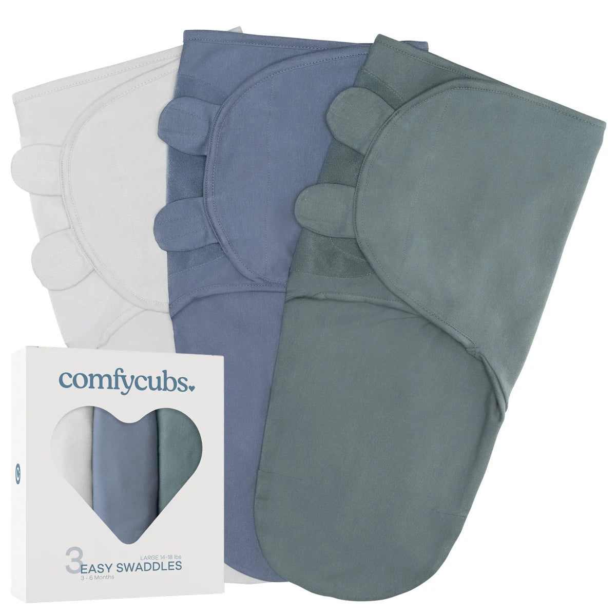Easy Swaddle Blankets in Stone, Nomadic Blue, Azul, Pack of 3 - Comfy Cubs Swaddles sold by Rosebud & Jo
