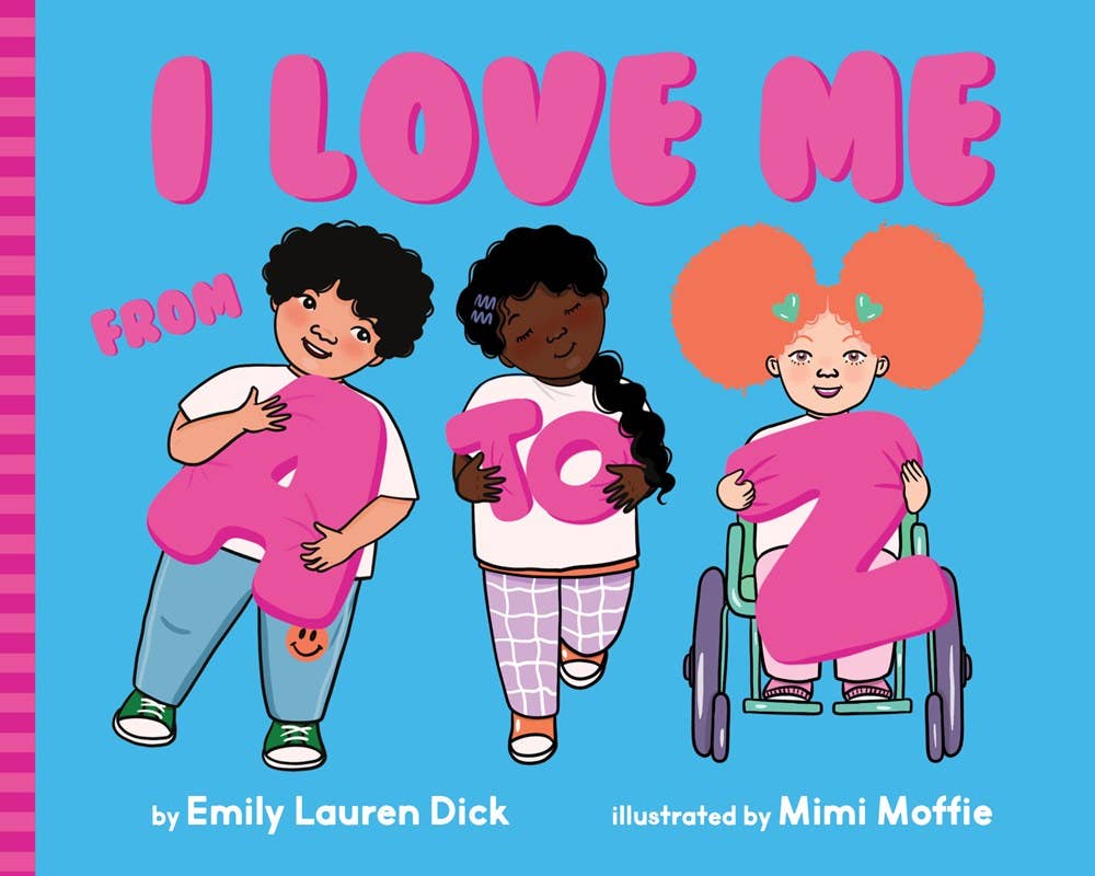 Book cover of 'I Love Me from A to Z' with three children holding letters.