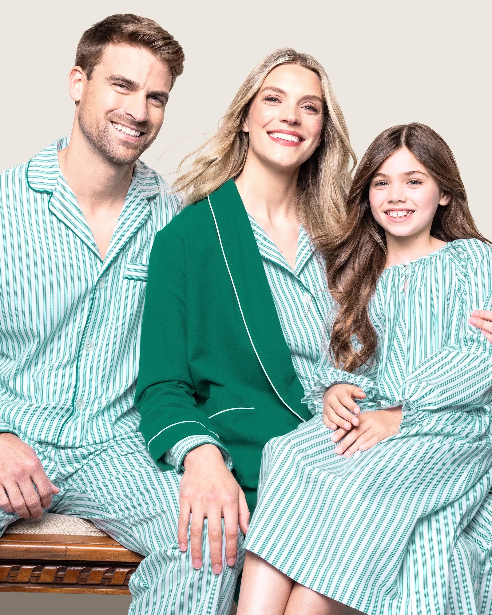 Kid's Twill Pajama Set in Emerald Ticking