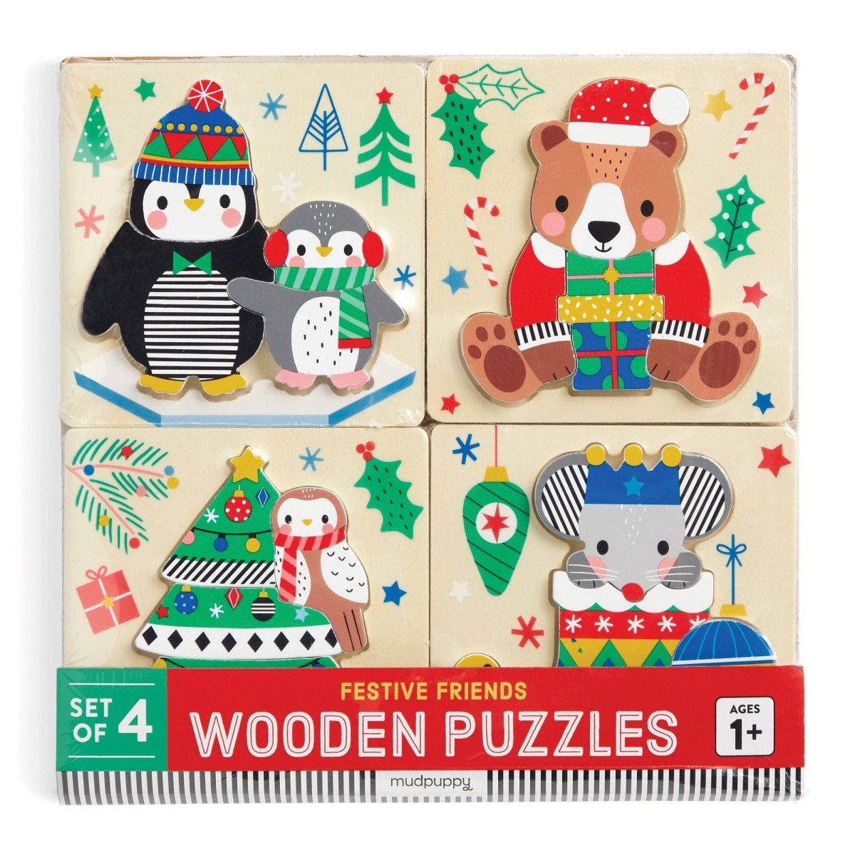 Festive Friends Set of 4 Wood Puzzles - Chronicle Books Puzzle sold by Rosebud & Jo