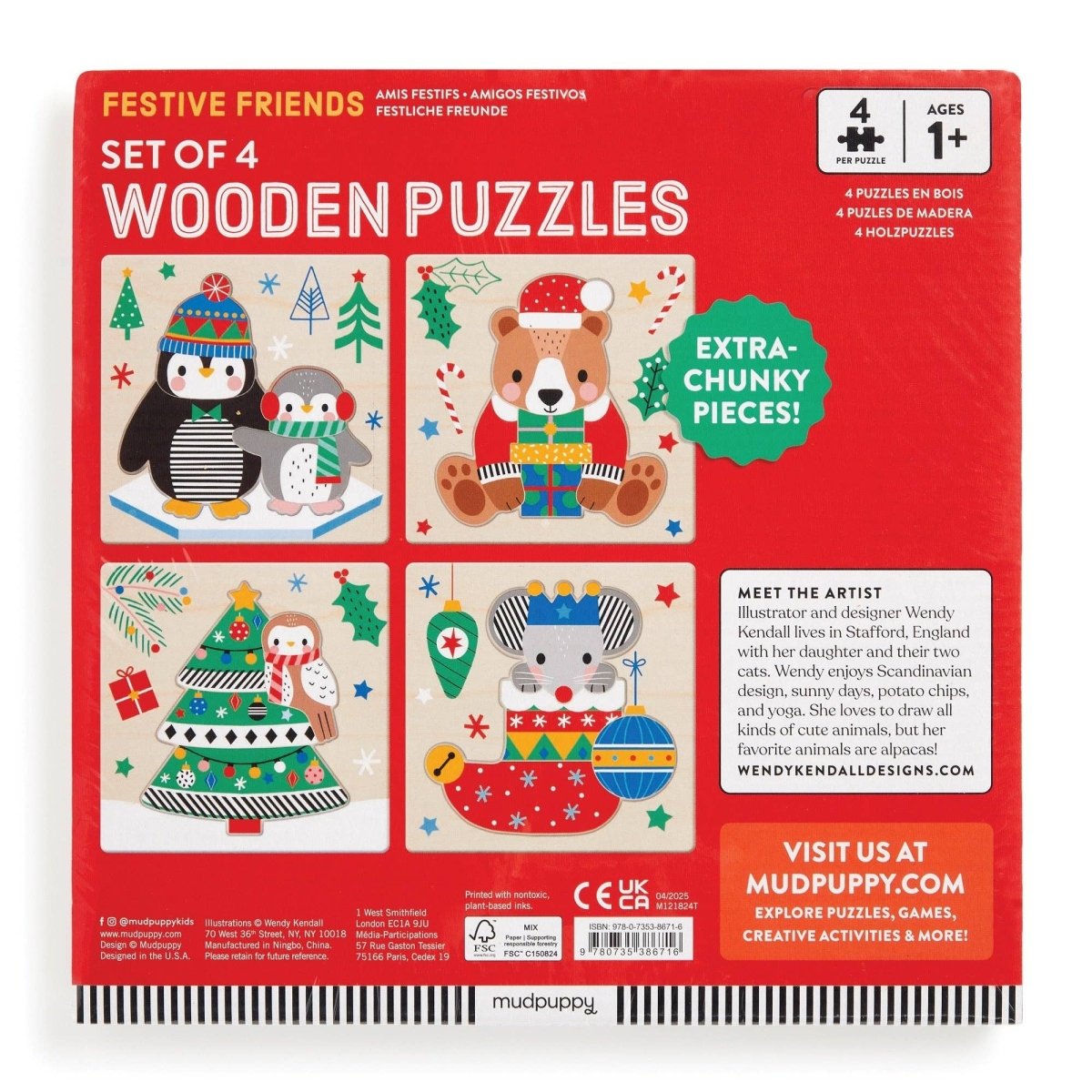 Festive Friends Set of 4 Wood Puzzles - Chronicle Books Puzzle sold by Rosebud & Jo