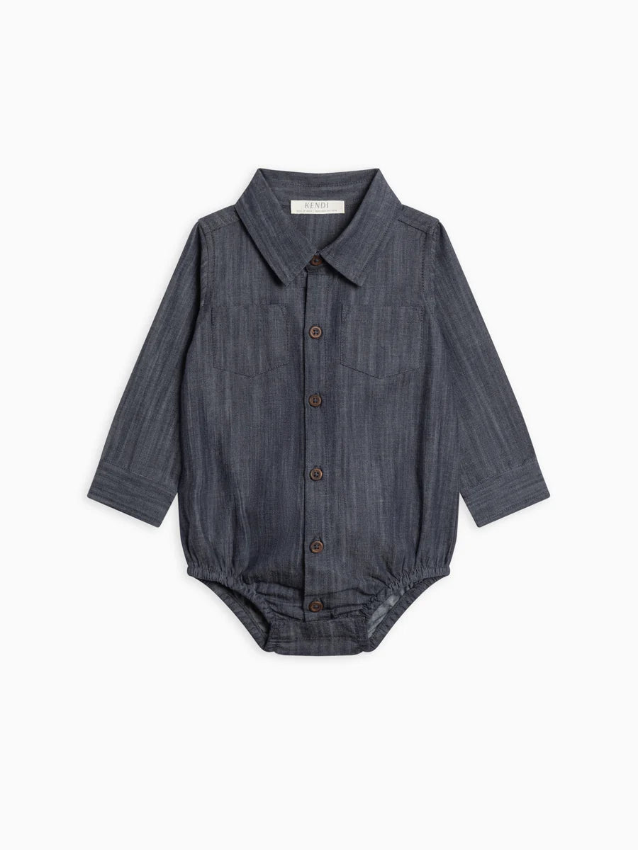 Flint Chambray Collared Bodysuit - Kendi Baby & Toddler Clothing sold by Rosebud & Jo