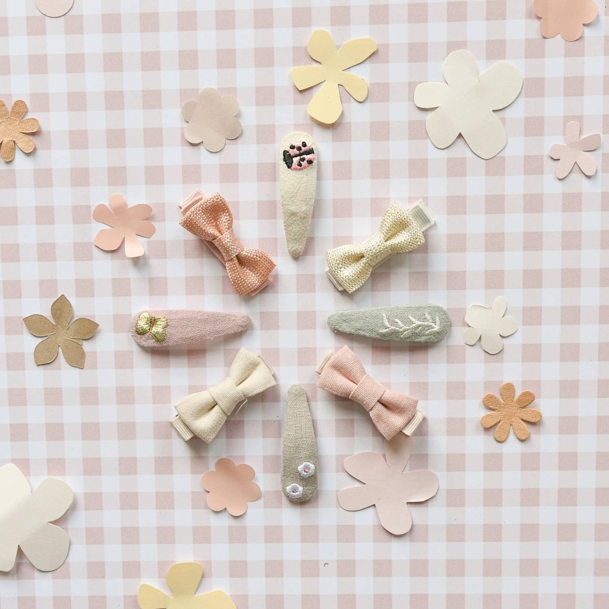 Flora Linen Mini Bow Clips - Rockahula Kids Hair Accessory sold by Rosebud & Jo