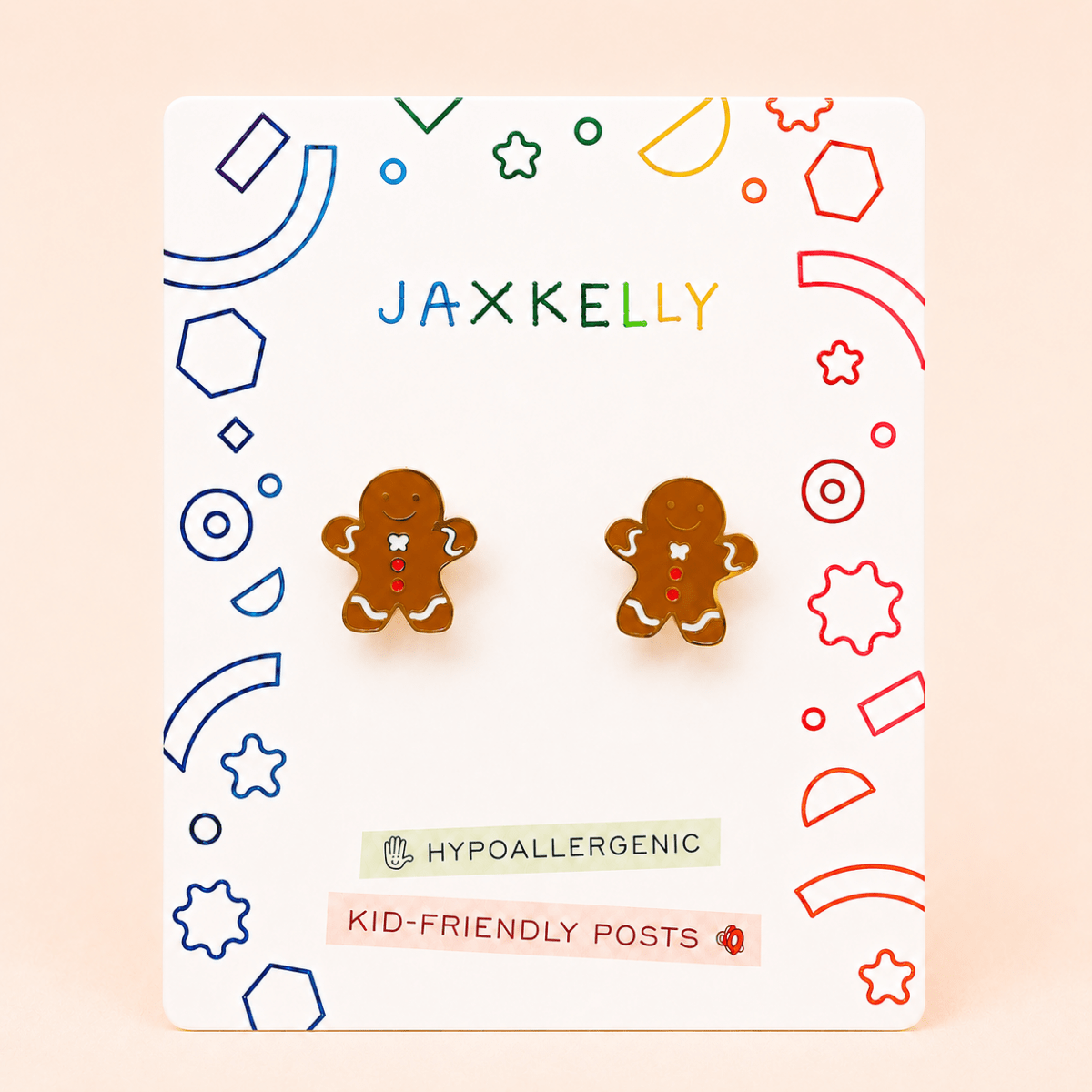 Gingerbread Man Enamel Flat Back Kids Earrings - JaxKelly Jewelry sold by Rosebud & Jo