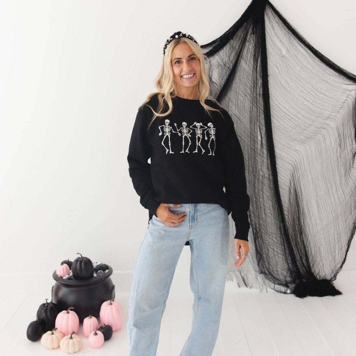 Glow In The Dark Silly Skelly Halloween Women's Sweatshirt - Sweet Wink Women's Clothing sold by Rosebud & Jo