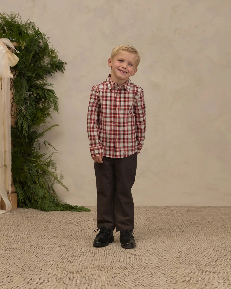 Harrison Button Down Shirt in Holiday Tartan - Noralee Tops sold by Rosebud & Jo