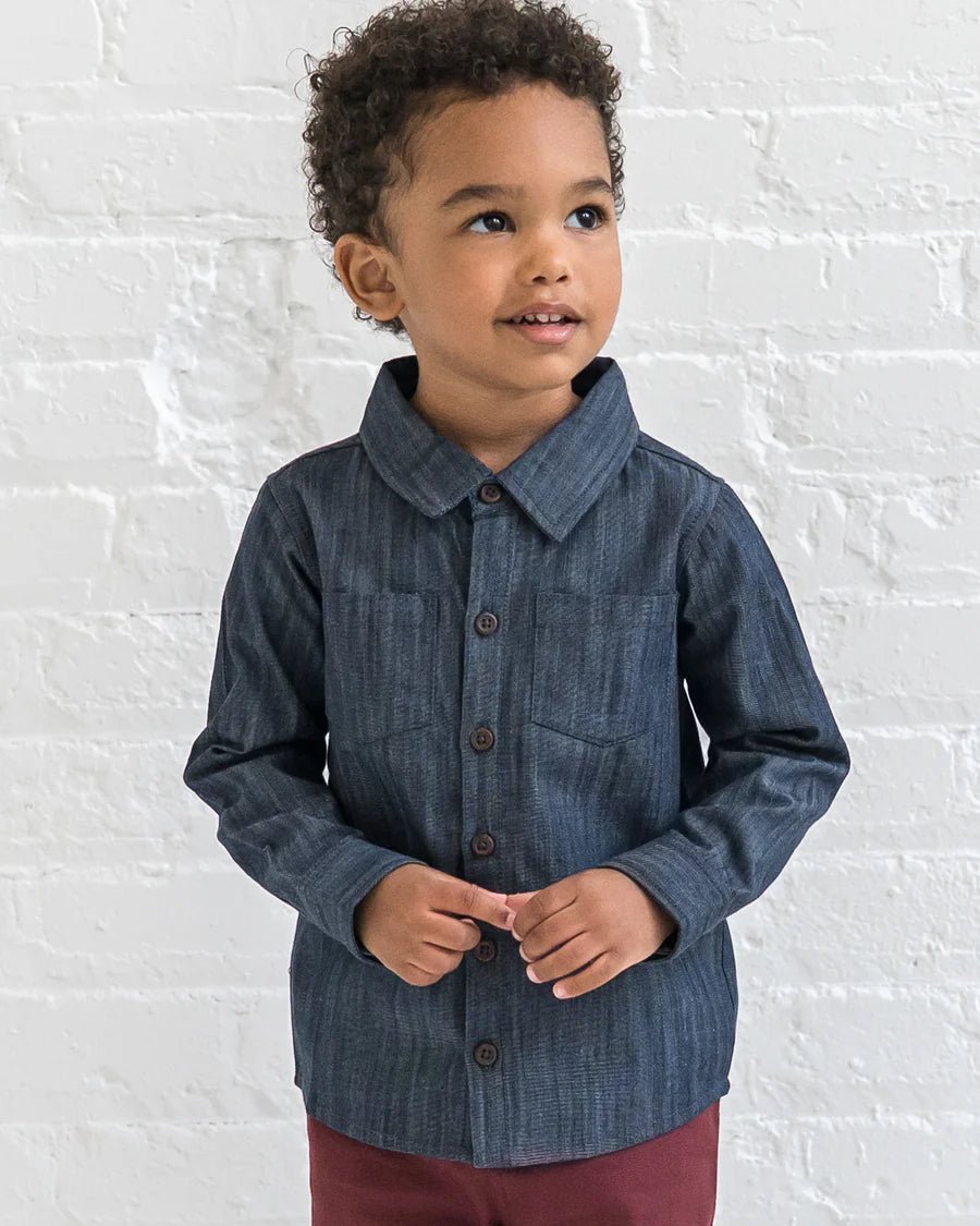 Hayes Chambray Long Sleeve Collared Shirt - Kendi Baby & Toddler Clothing sold by Rosebud & Jo