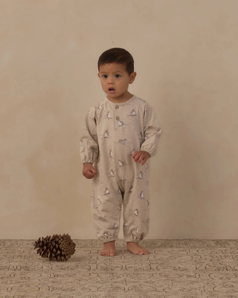 Henley Jumpsuit Skiing Penguins - Rylee + Cru Rompers & Jumpers sold by Rosebud & Jo