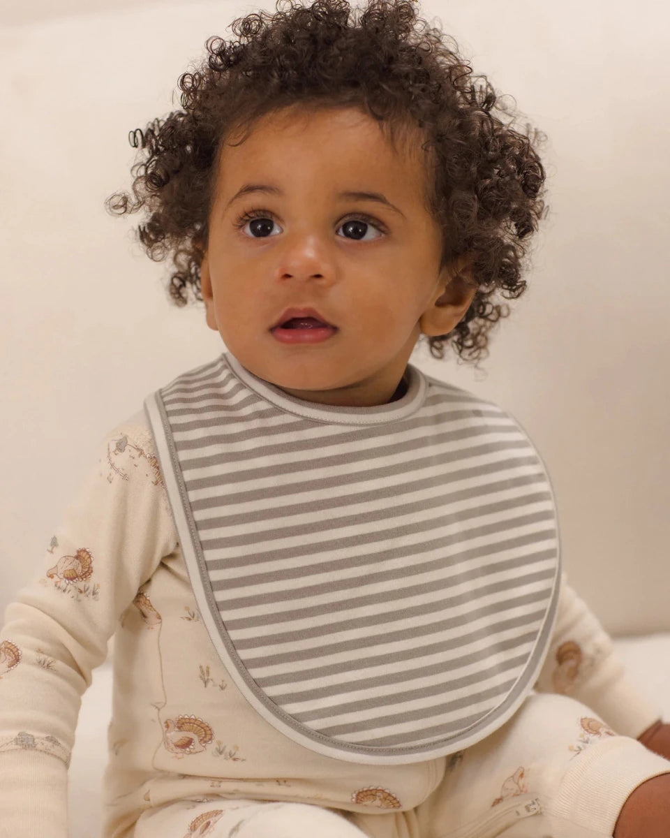 Jersey Snap Bib, 2 Pack, Laurel Stripe & Turkey Print - Quincy Mae Feeding sold by Rosebud & Jo