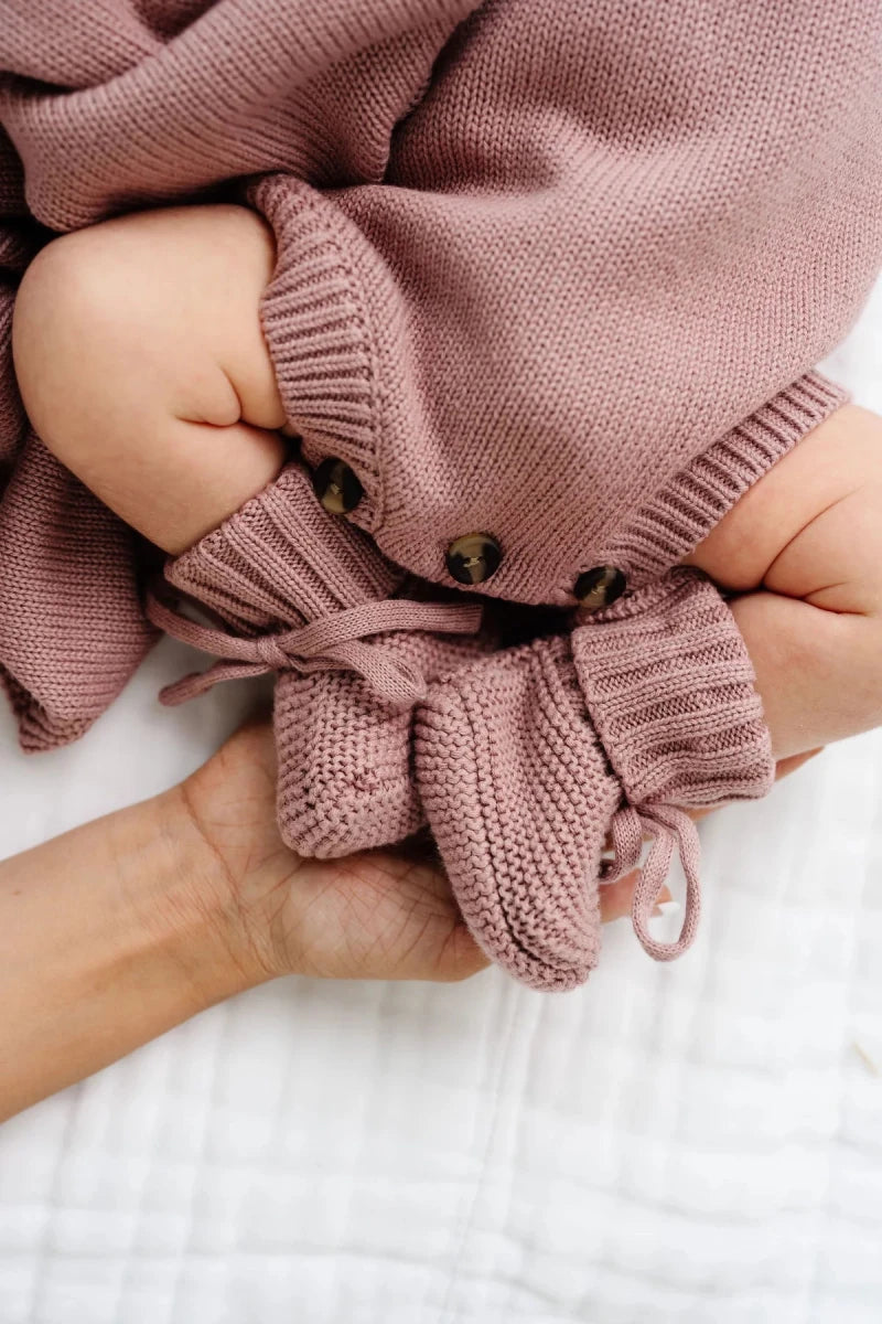 Knit Booties - Mauve - Lou Lou & Company Socks sold by Rosebud & Jo