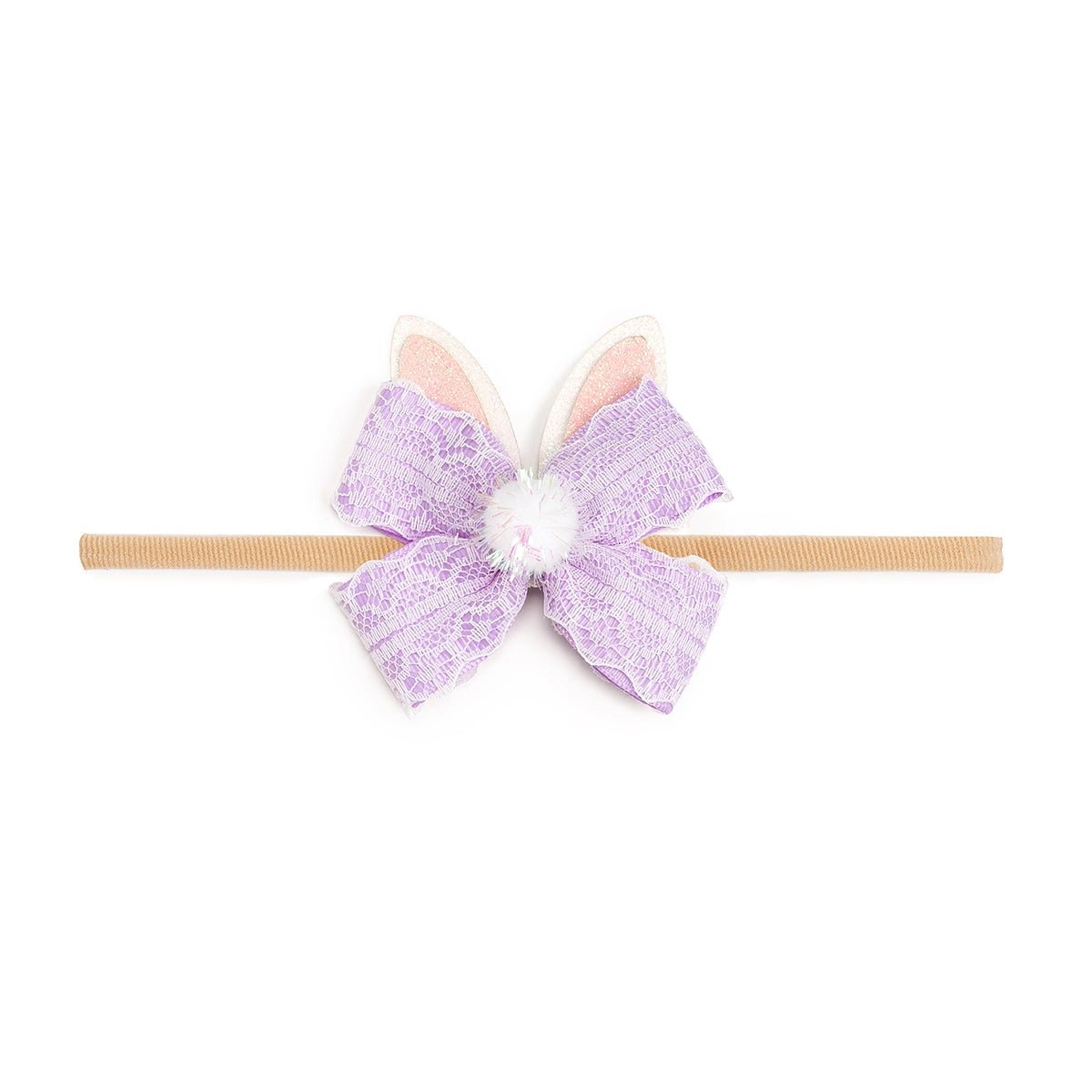 Lavender Lace Easter Bunny Bow Baby Headband - Sweet Wink Hair Accessory sold by Rosebud & Jo