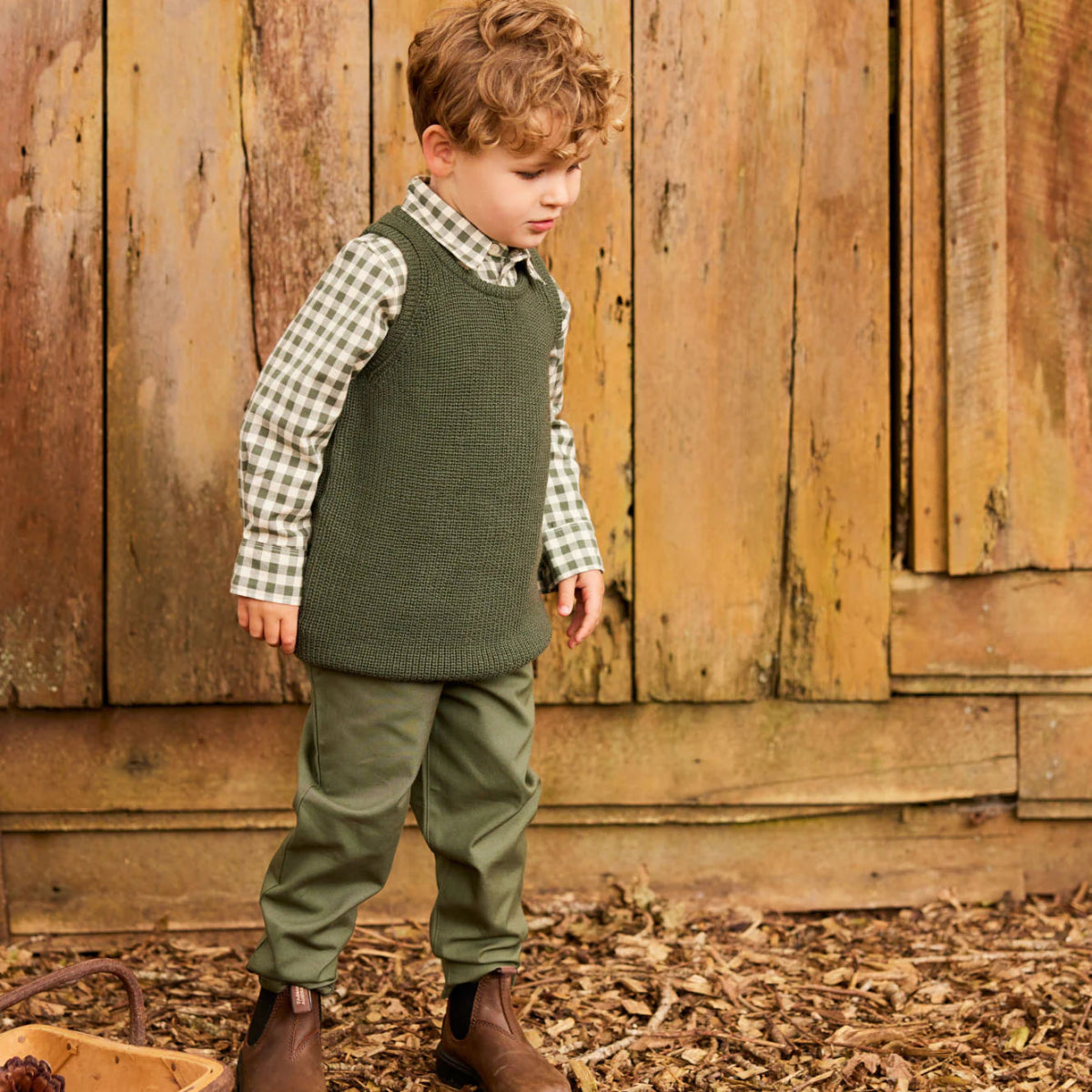 Merino Knit Vest in Thyme Chunky - Nature Baby Baby & Toddler Clothing sold by Rosebud & Jo