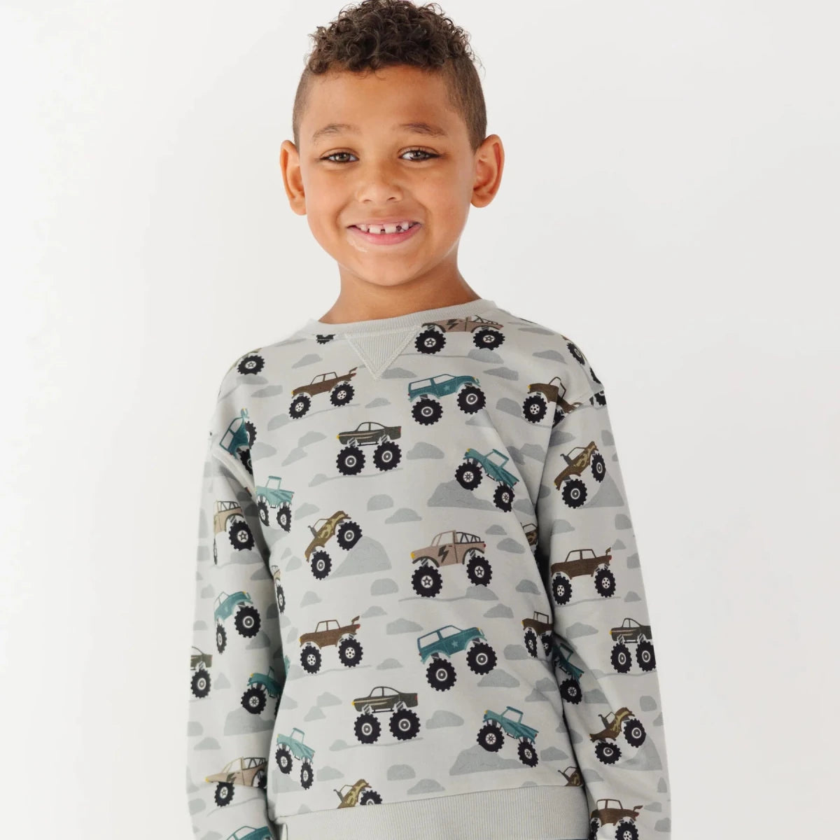 Monster Trucks Bamboo French Terry Pullover - Brave Little Ones Tops sold by Rosebud & Jo