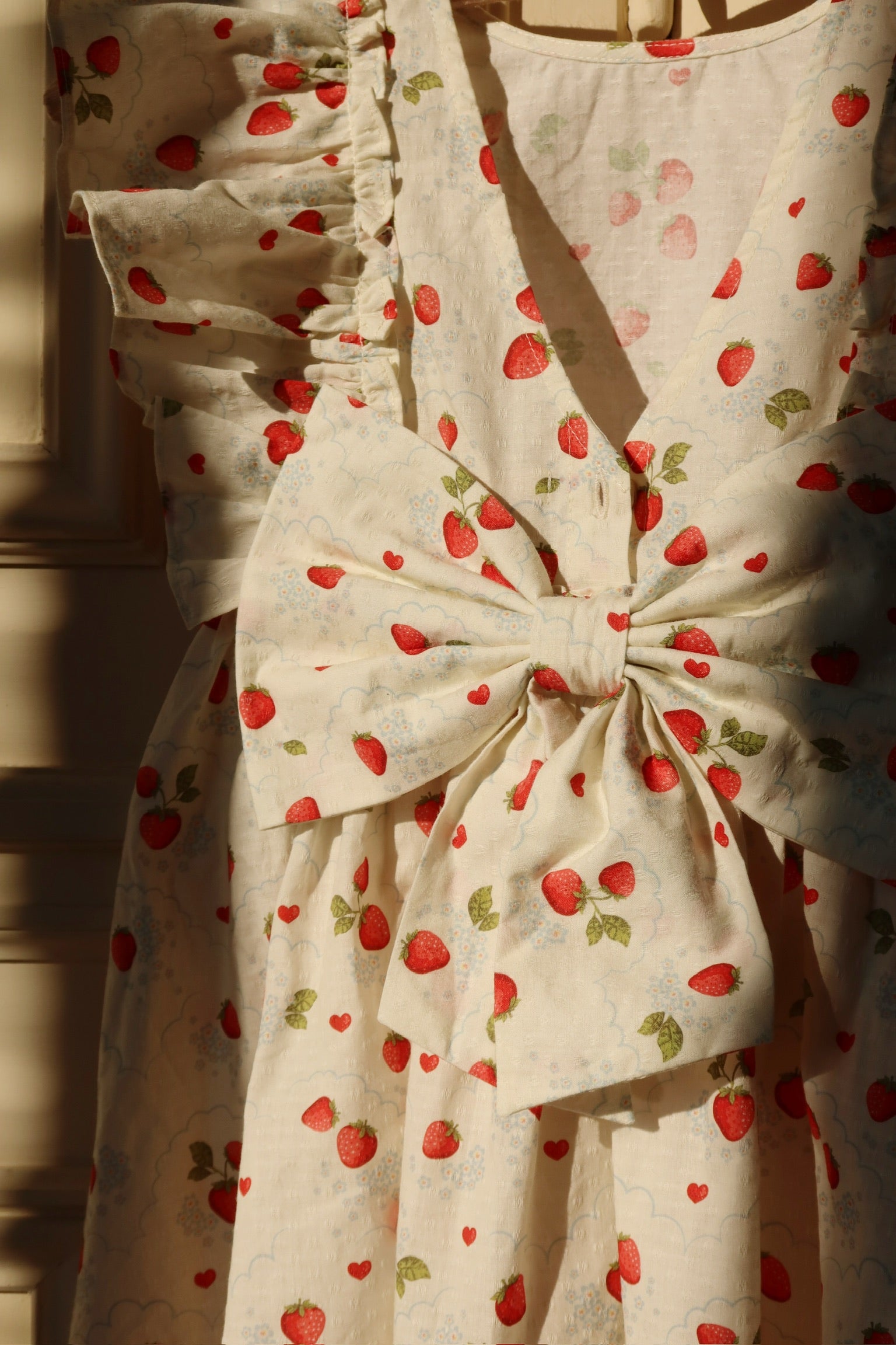 Strawberry Print Dress with Frill Sleeves