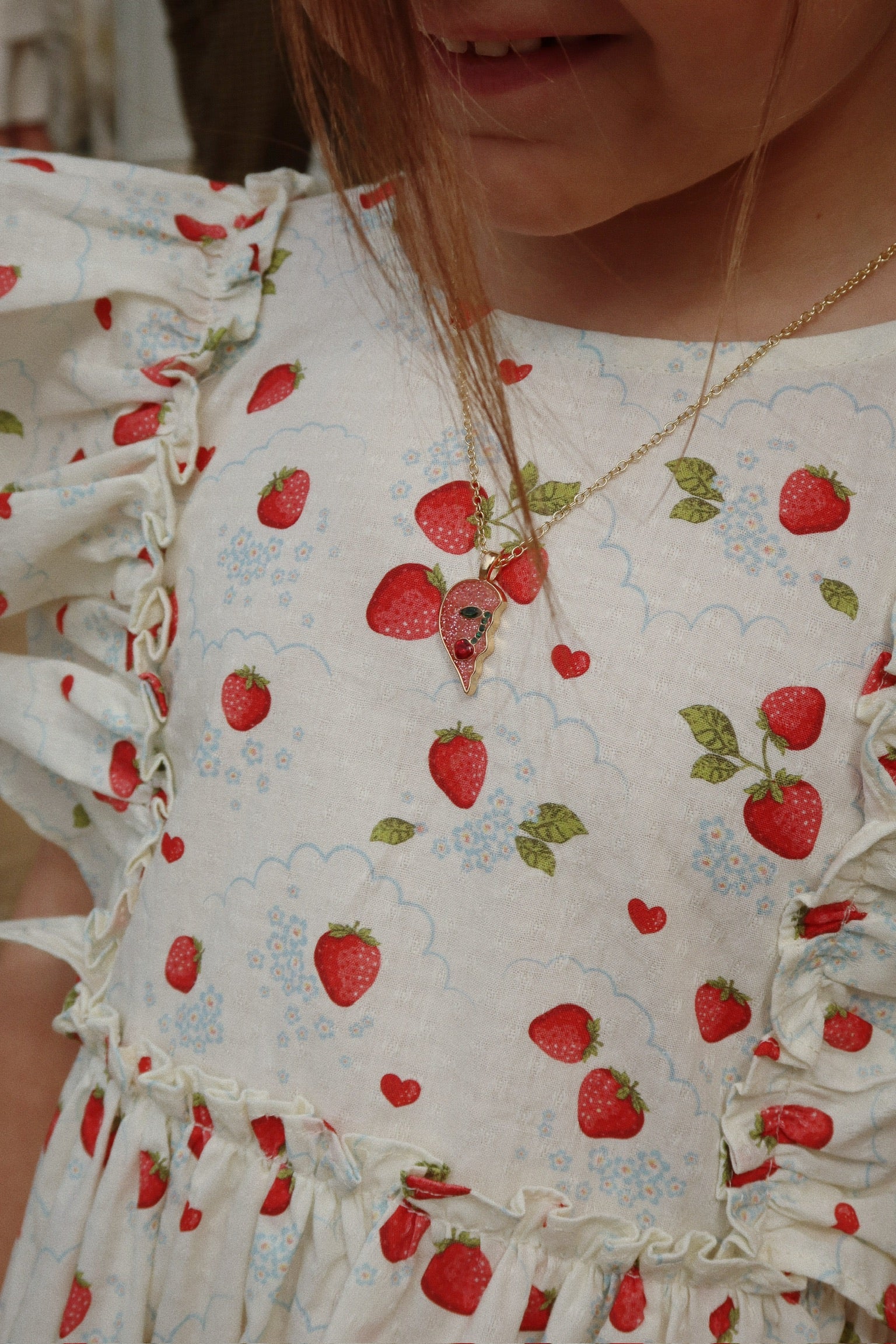 Strawberry Print Dress with Frill Sleeves