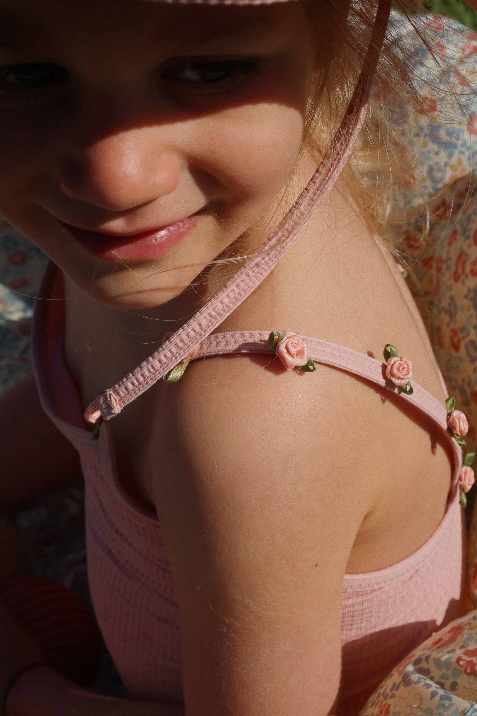 Seersucker Swimsuit with Rose Details