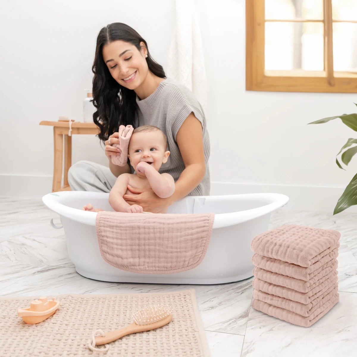 Muslin Washcloths in Blush - Pack of 6 - Comfy Cubs Bath & Care sold by Rosebud & Jo