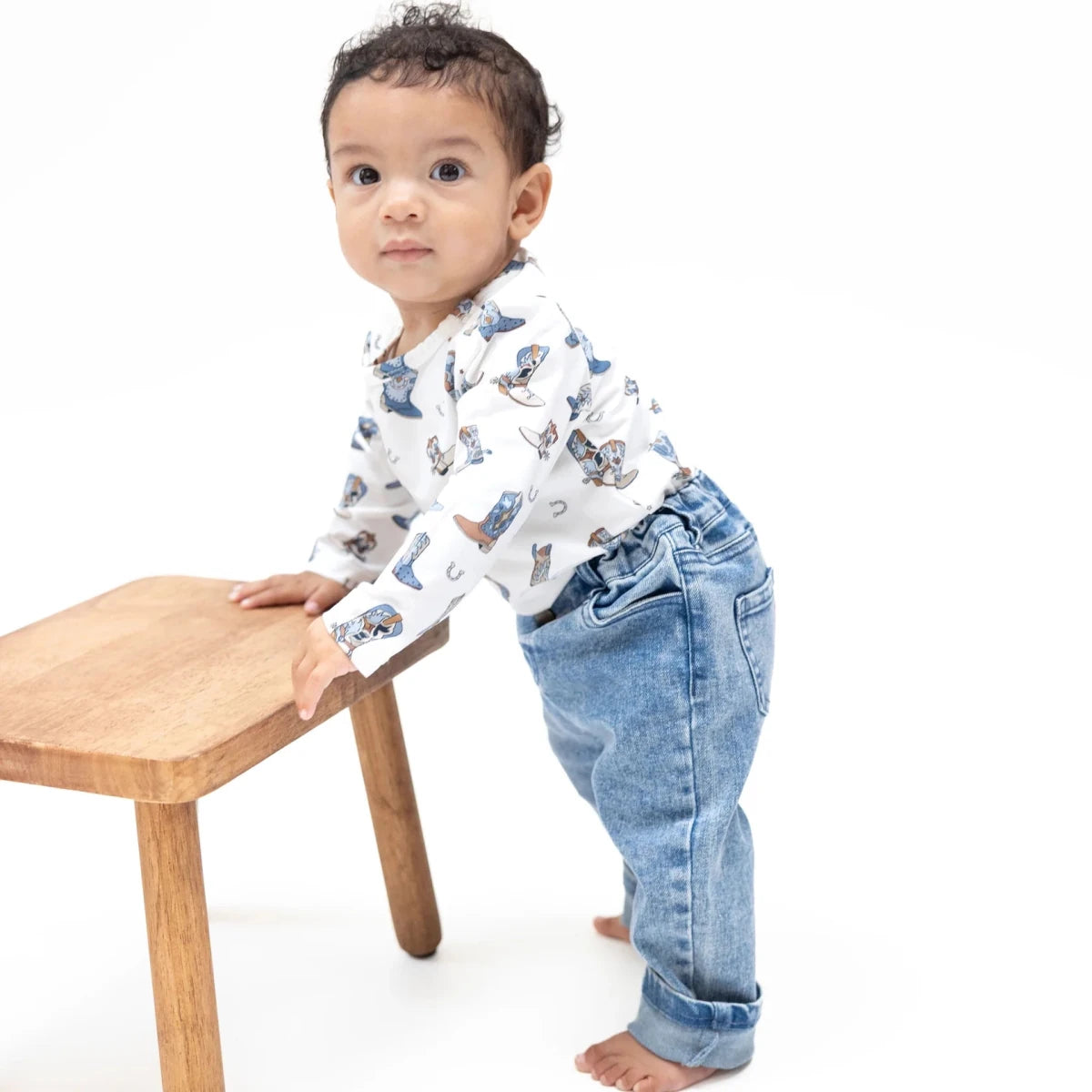 Old School Blue Stretch Denim - Adjustable Pants - Angel Dear Bottoms sold by Rosebud & Jo